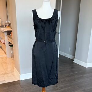 St. John Collection Black Satin Midi Dress
